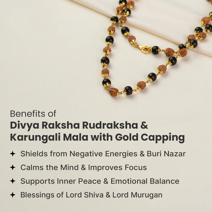 Divya Raksha Rudraksha & Karungali Mala with Gold Capping