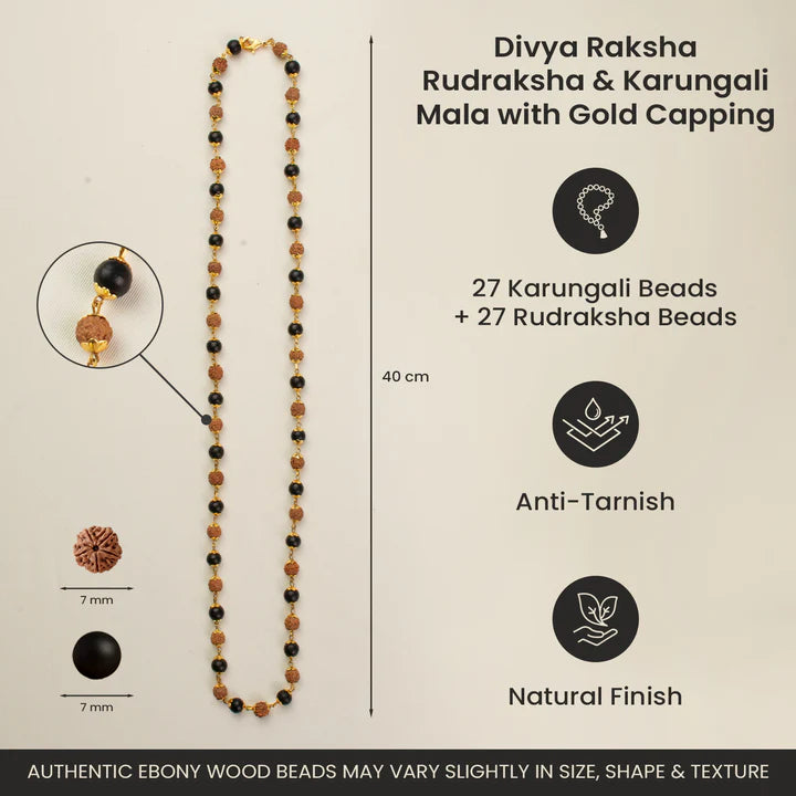 Divya Raksha Rudraksha & Karungali Mala with Gold Capping