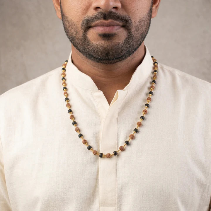 Divya Raksha Rudraksha & Karungali Mala with Gold Capping